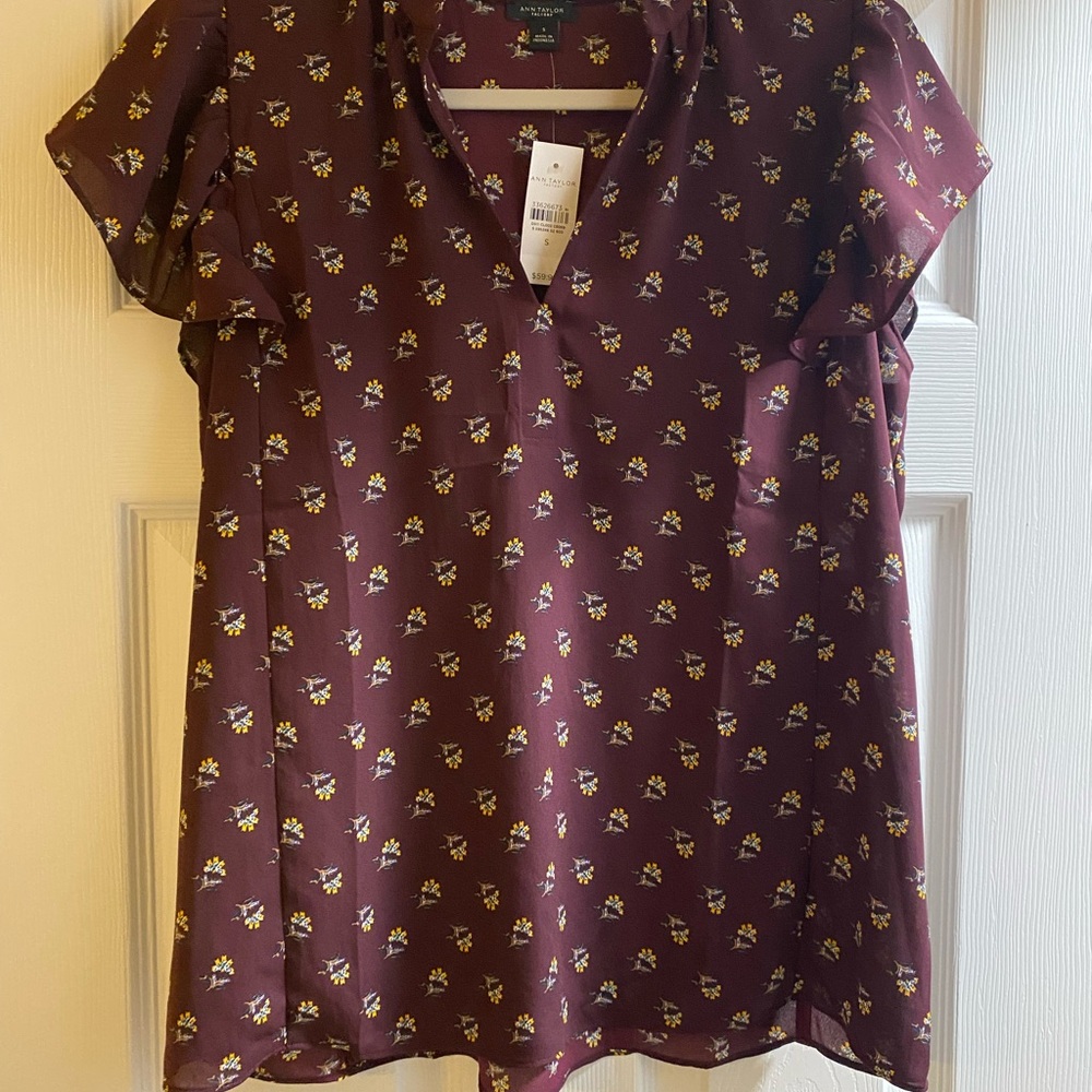 Ann Taylor Purple Floral Blouse New With Tags